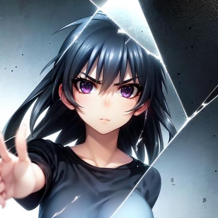 1678597094691940-3310689720-solo, Ayamine Kei, purple eyes, black hair, shirt, intense angle, depth of field, cinematic lighting, serious, dynamic angle, fl.png